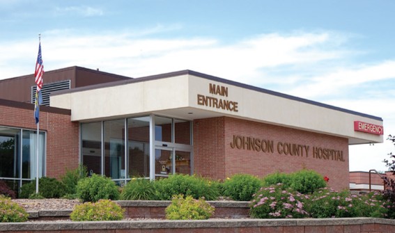 Johnson County Hospital Main Entrance of the brick building in Tecumseh, Nebraska