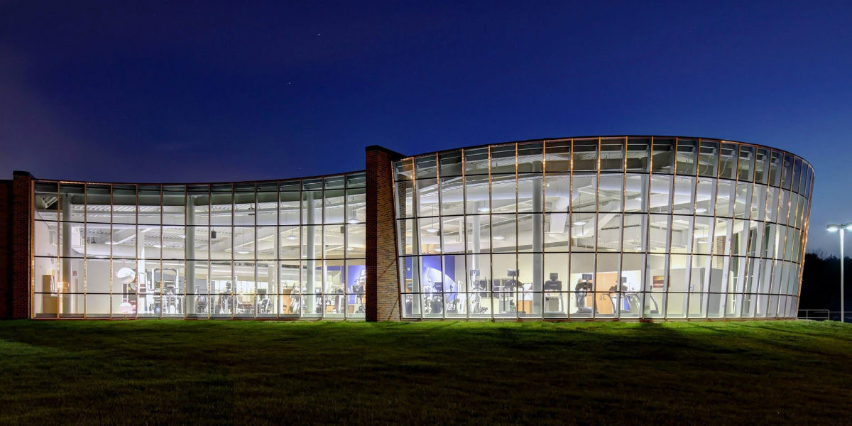 Butler County Health Center Building with lots of windows while it's dark outside in David City, Nebraska